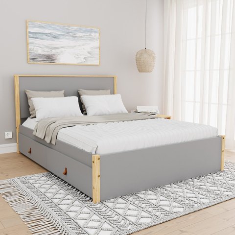 Cama Casal 4 Gavetas Íris CabeCasa MadeiraOriginals Cinza/Marrom