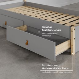 Cama Solteiro 2 Gavetas Íris CabeCasa MadeiraMadeira - 3