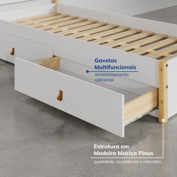 Cama Solteiro 2 Gavetas Íris CabeCasa MadeiraMadeira - 3