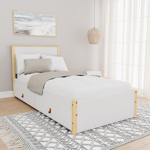 Cama Solteiro 2 Gavetas Íris CabeCasa MadeiraOriginals Branco/Marrom