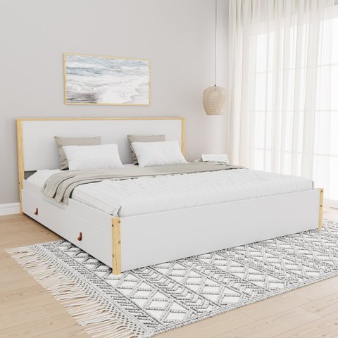 Cama King 4 Gavetas Íris CabeCasa MadeiraOriginals Branco/Marrom
