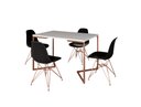 Ver imagem 2 de Mesa Industrial Base Ferro Cobre em V Tampo 137x90 Branco 4 Cadeiras Eames Assento Preto Ferro Cobre