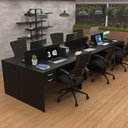 Ver imagem 6 de Estação de Trabalho 6 Lugares Mesa Escritório 140x60cm com Gaveteiro 2 Gavetas Flex - Preto