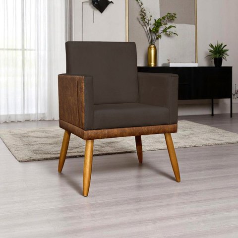 Poltrona Decorativa para Sala Recepção Escritório Consultório Lis Corino Peroba e Suede