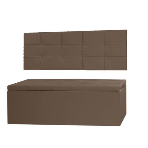 Kit Cabeceira Painel e Calçadeira Baú Queen 1,60m Roma Material Sintético Marrom Sky Mobile