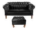 Ver imagem 1 de Sofá 2 Lugares com Puff Decoração Sara Recepção Dom Pedro Chesterfield Preto