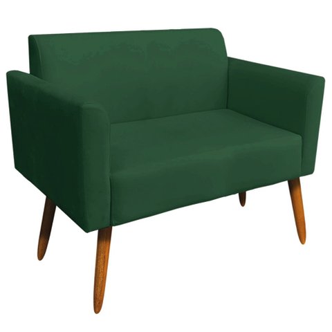 Poltrona Namoradeira Decorativa Isabella Pés Palito Madeira Suede Verde - Gran Belo