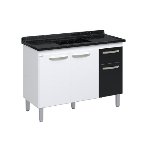 Balcão de Cozinha 3 Portas e 1 Gaveta 116,2cm Branco/Preto