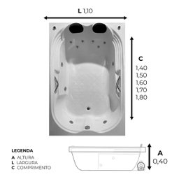 Banheira Dupla Lindóia Completa com Hidro em Acrílico - 1.70x1.10x0.40 - 220v - 4