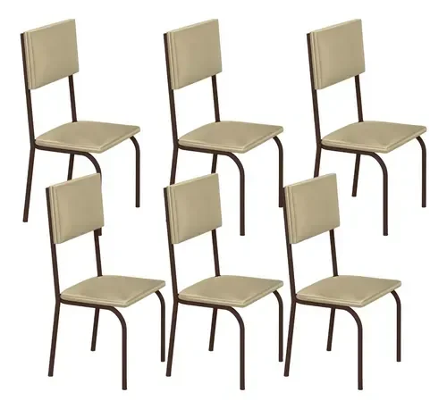 Kit 6 Cadeiras Ana Corino Creme Tubo Marrom Cafe