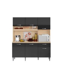 Armário Cozinha Compacta Siena 6 Portas 1 Gaveta Avena Grafito - Aramóveis - 2