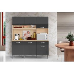 Armário Cozinha Compacta Siena 6 Portas 1 Gaveta Avena Grafito - Aramóveis - 1