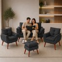 Ver mais imagens de Kit Decorativo Namoradeira + 2 Poltronas + 1 Puff Estofado Cinza