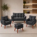 Ver imagem 2 de Kit Decorativo Namoradeira + 2 Poltronas + 1 Puff Estofado Cinza