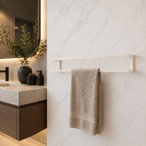 Porta Toalhas Branco Duplo 60cm Reforçado Suporte para Parede Multiuso Premium para Banheiro