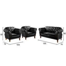Conjunto Sofá Chesterfield 2 Lugares 2 Poltronas Dom Pedro - 3