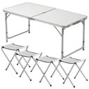 Ver imagem 3 de Conjunto Mesa e 4 Cadeiras Dobráveis Maleta Alumínio MDF Furo para Ombrelone Branco