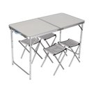 Ver imagem 1 de Conjunto Mesa e 4 Cadeiras Dobráveis Maleta Alumínio MDF Furo para Ombrelone Branco