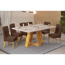 Ver imagem 1 de Conjunto: Mesa Sala Jantar Celeste C/ Tampo Madeirado C/ Vidro Curvo 160x90cm e 6 Cadeiras Jade