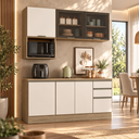 Ver imagem 1 de Cozinha Modulada Etna 6 Peças 178cm com 7 Portas 2 Gavetas Nicho para Micro-Ondas e Aéreo com Vidro