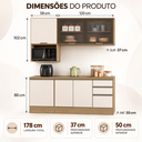 Ver imagem 3 de Cozinha Modulada Etna 6 Peças 178cm com 7 Portas 2 Gavetas Nicho para Micro-Ondas e Aéreo com Vidro