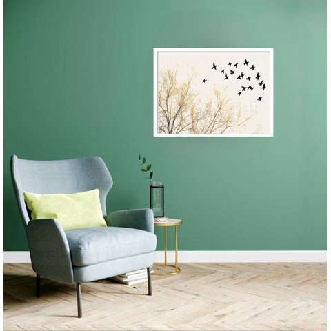 Quadro Decorativo Árvore Passarinhos - 50x70cm:moldura Preta
