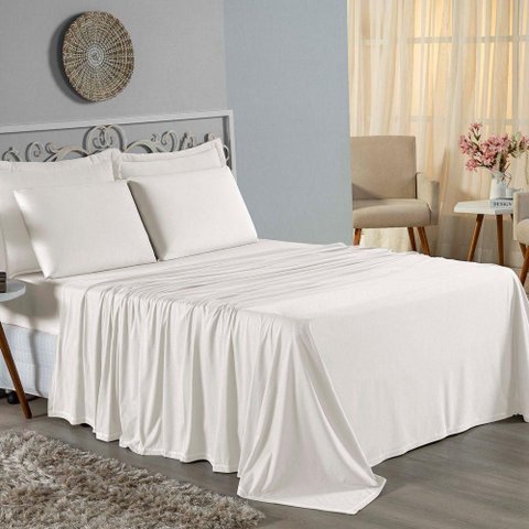 Jogo de Cama Casal Viúva Nobre 4 Peças Malha 100% Algodão - Palha