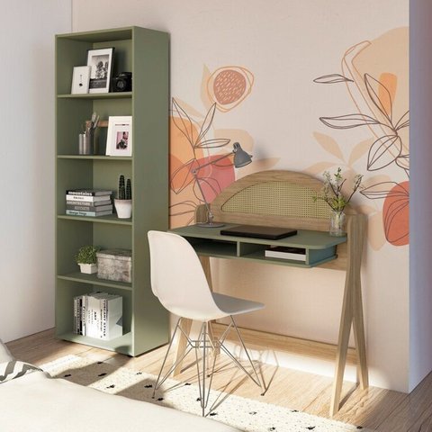 Conjunto 2 Peças com Escrivaninha Juli e Estante Carvalho Menta