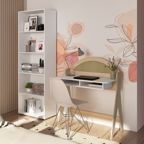 Conjunto 2 Peças com Escrivaninha Juli e Estante Naturale Branco Marrom/Marrome