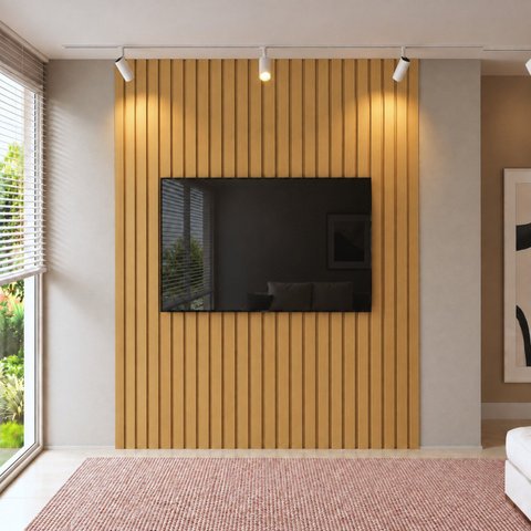 Painel para TV até 85 Polegadas Ripado MDF 270CMX240CM Moldufama Castanho