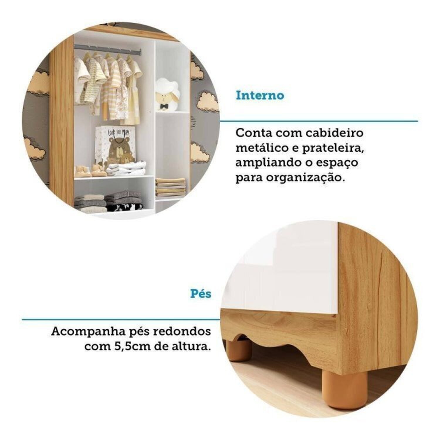 Quarto de Bebê Completo com Berço Guarda Roupa 3 Portas e Cômoda 100% Mdf Mimo Espresso Móveis - 13