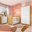 Ver imagem 1 de Quarto de Bebê Berço Guarda-Roupa 3 Portas e Cômoda MDF Mimo Espresso Móveis Branco Brilho/Amêndoa
