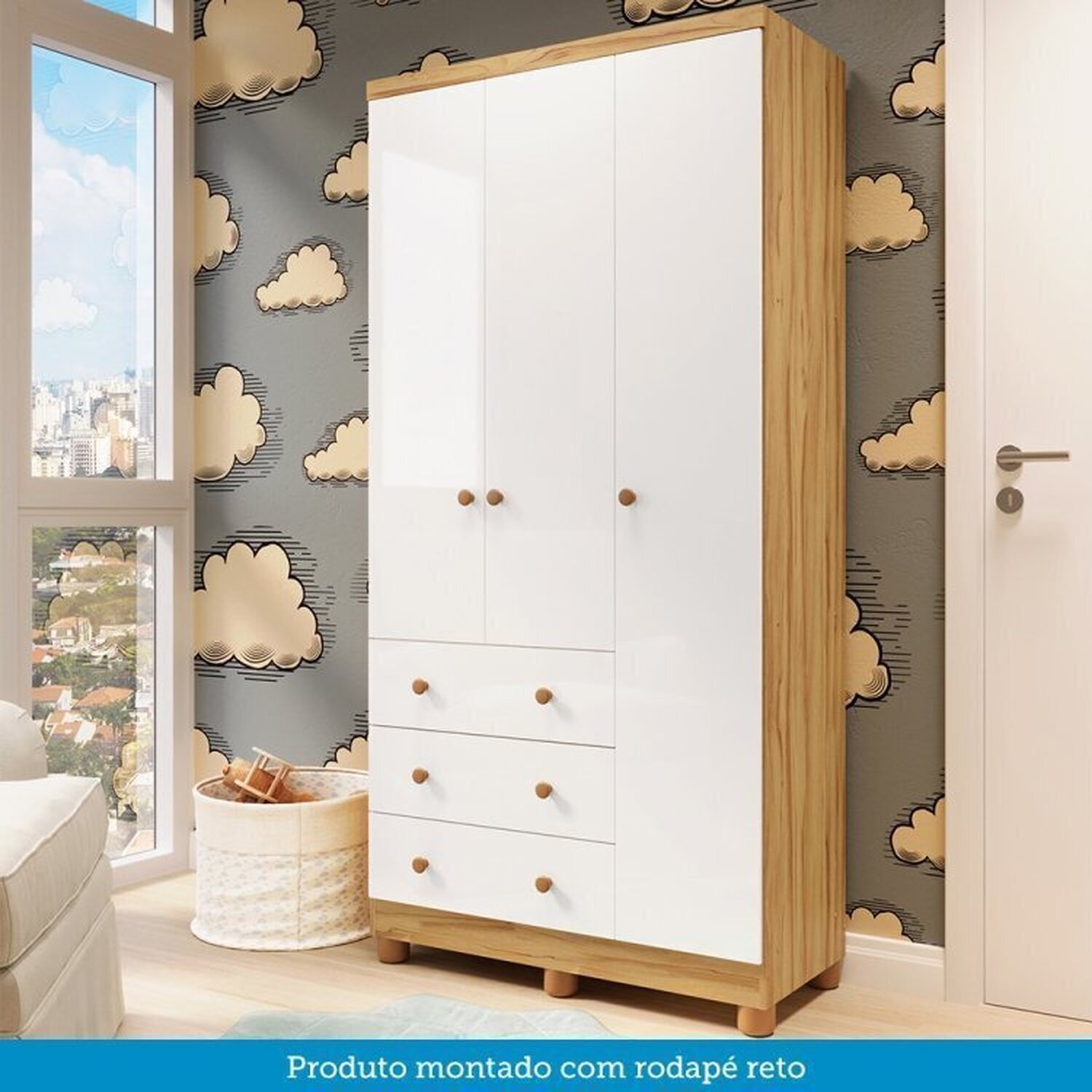 Quarto de Bebê Completo com Berço Guarda Roupa 3 Portas e Cômoda 100% Mdf Mimo Espresso Móveis - 6