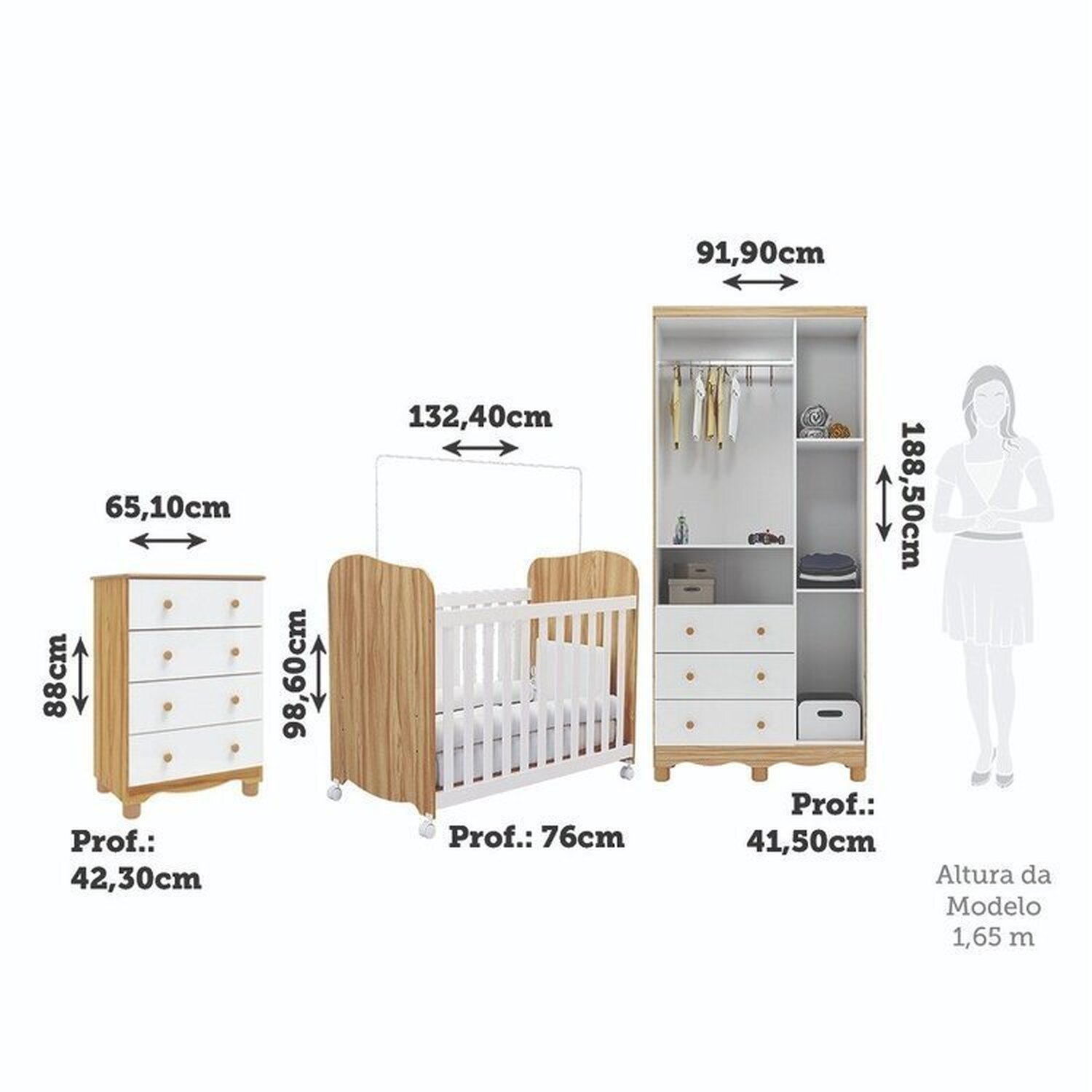 Quarto de Bebê Completo com Berço Guarda Roupa 3 Portas e Cômoda 100% Mdf Mimo Espresso Móveis - 4