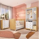 Ver imagem 2 de Quarto de Bebê Berço Guarda-Roupa 3 Portas e Cômoda MDF Mimo Espresso Móveis Branco Brilho/Amêndoa