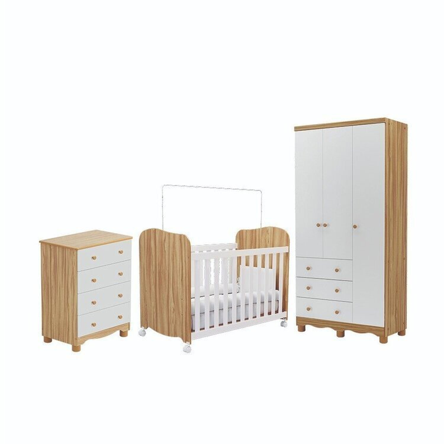 Quarto de Bebê Completo com Berço Guarda Roupa 3 Portas e Cômoda 100% Mdf Mimo Espresso Móveis - 3