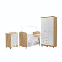 Ver imagem 3 de Quarto de Bebê Berço Guarda-Roupa 3 Portas e Cômoda MDF Mimo Espresso Móveis Branco Brilho/Amêndoa