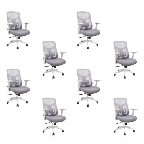 Kit com 8 Cadeiras Office Diretor Ajustavel e Ergonomica com Nr 17 Everest Cinza/Gelo