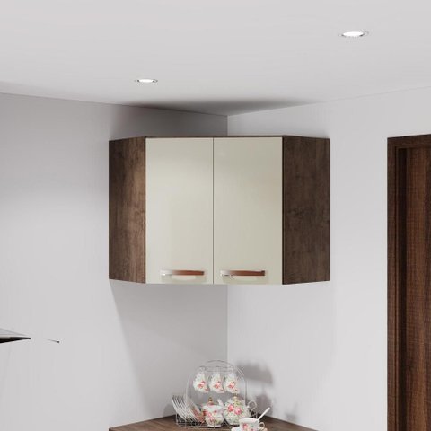 Armário Aéreo Modulado de Canto Fidelitá Lisboa 75cm 2 Portas Noce/off-white