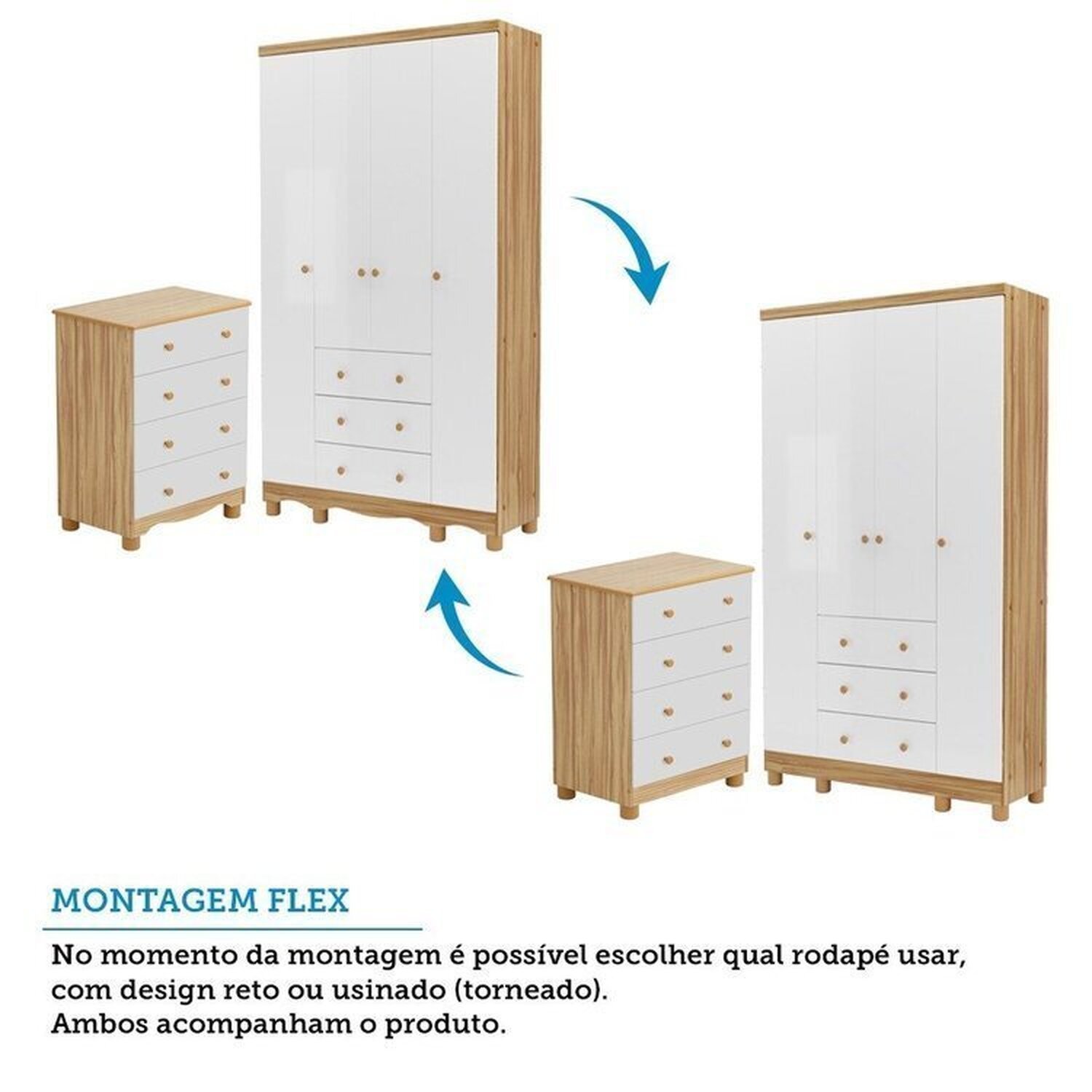 Quarto de Bebê com Guarda Roupas 4 Portas Cômoda e Berço com Rodizio Mimo 100% Mdf Espresso Móveis - 5