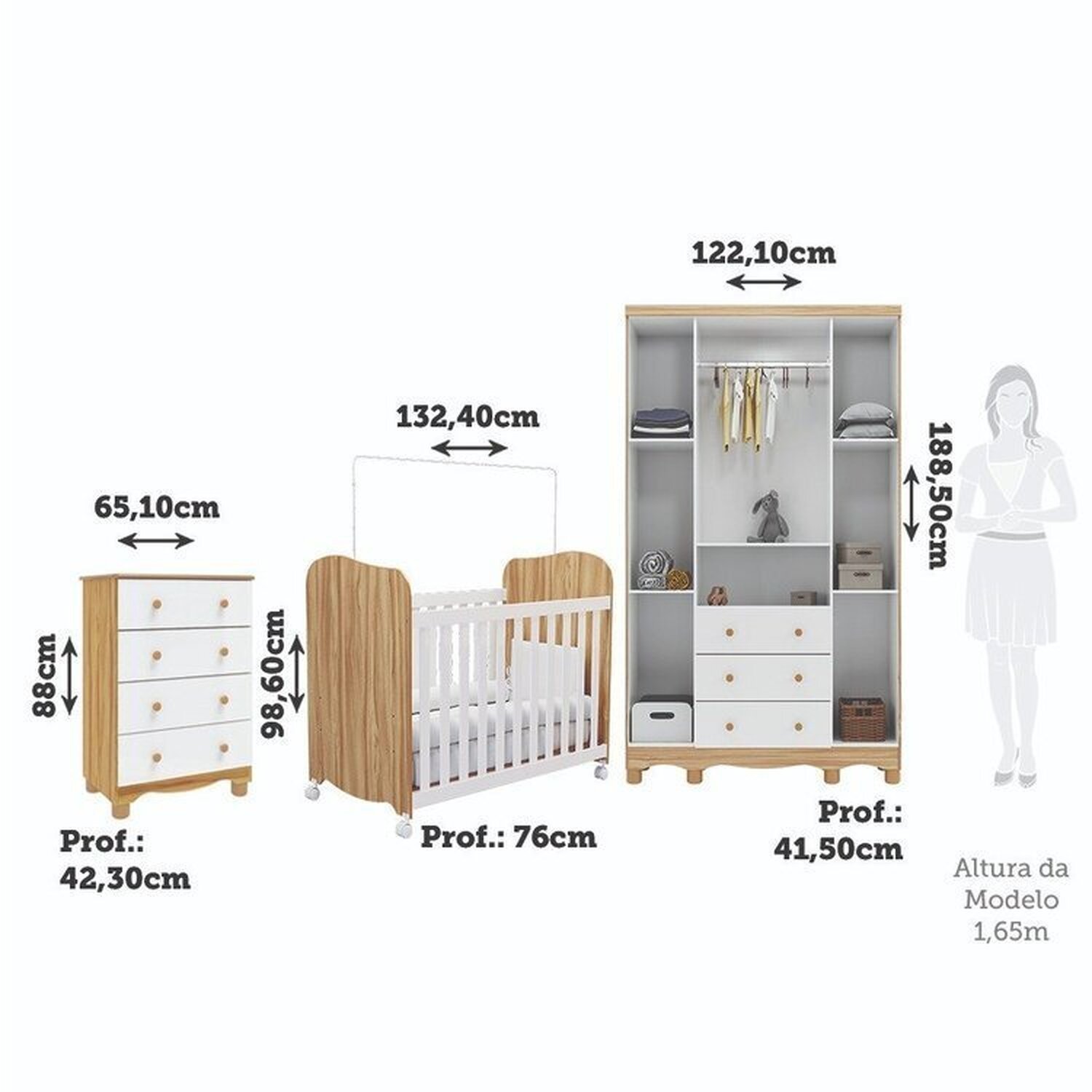 Quarto de Bebê com Guarda Roupas 4 Portas Cômoda e Berço com Rodizio Mimo 100% Mdf Espresso Móveis - 4