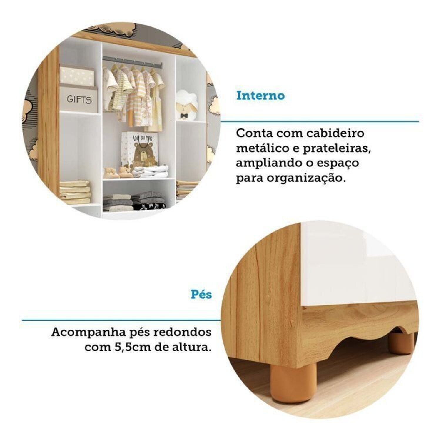 Quarto de Bebê com Guarda Roupas 4 Portas Cômoda e Berço com Rodizio Mimo 100% Mdf Espresso Móveis - 13