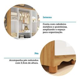 Quarto de Bebê com Guarda Roupas 4 Portas Cômoda e Berço com Rodizio Mimo 100% Mdf Espresso Móveis - 13