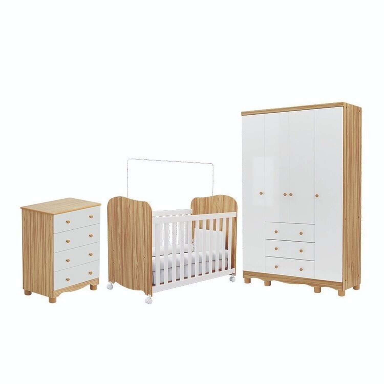 Quarto de Bebê com Guarda Roupas 4 Portas Cômoda e Berço com Rodizio Mimo 100% Mdf Espresso Móveis - 3