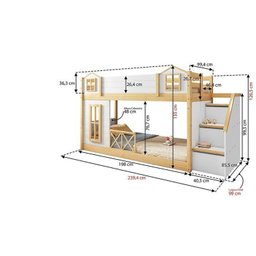  Beliche Infantil Montessoriano Garden com Escada Lateral e Proteção Casinha Janela, Grade X com LED Casatema - 3