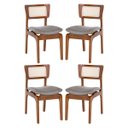 Ver imagem 1 de Kit 4 Cadeiras de Jantar Portugal em Madeira Imbuia Tela Rattan Linho Cinza L55