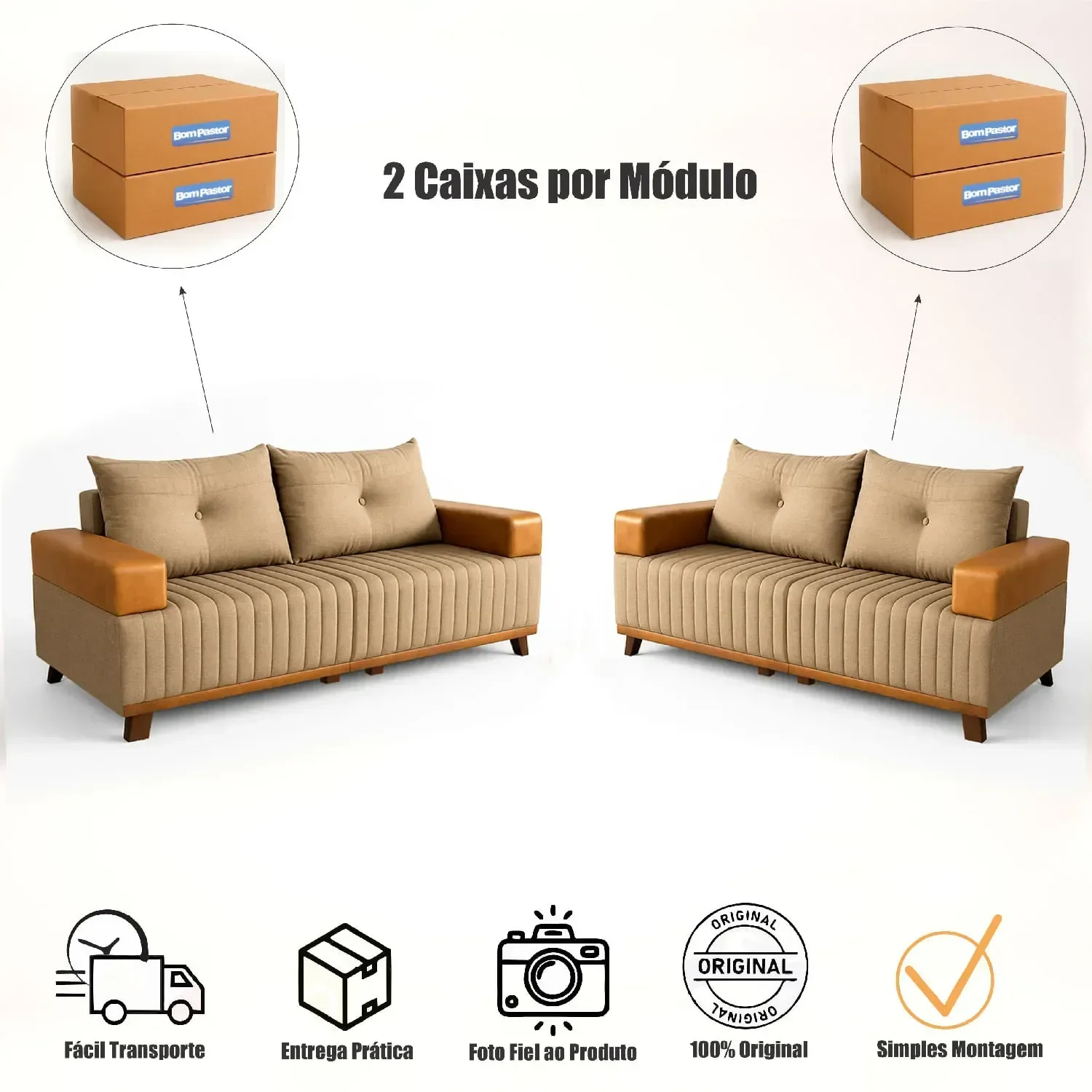 Ver imagem 6 de Conjunto Sofá 3 e 2 Lugares Linho Aveludado Bege Sienna 195cm