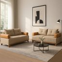 Ver imagem 1 de Conjunto Sofá 3 e 2 Lugares Linho Aveludado Fixo Moderno Bege Sienna