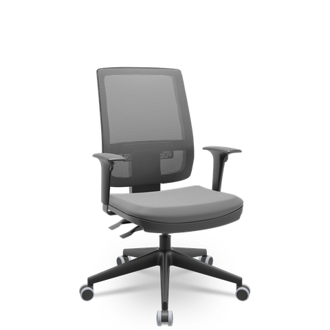 Cadeira Brizza Presidente Tela Cinza Base Italia Back System NR17 Braços Reguláveis Vinil Cinza T49
