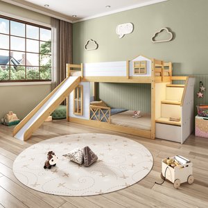  Beliche Infantil Montessoriana com Escada,janela,grade Proteção,escorregador, Grade X Garden com LED Casatema